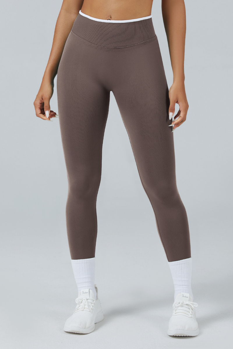 Women's Color Contrast Trim Seamless High Waist Yoga Leggings