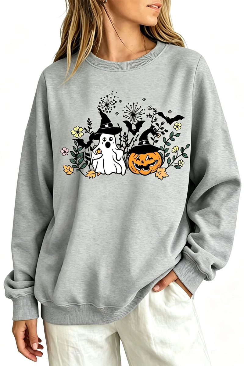 Women's Fall Halloween Witch Ghost Floral Horror Sweatshirt