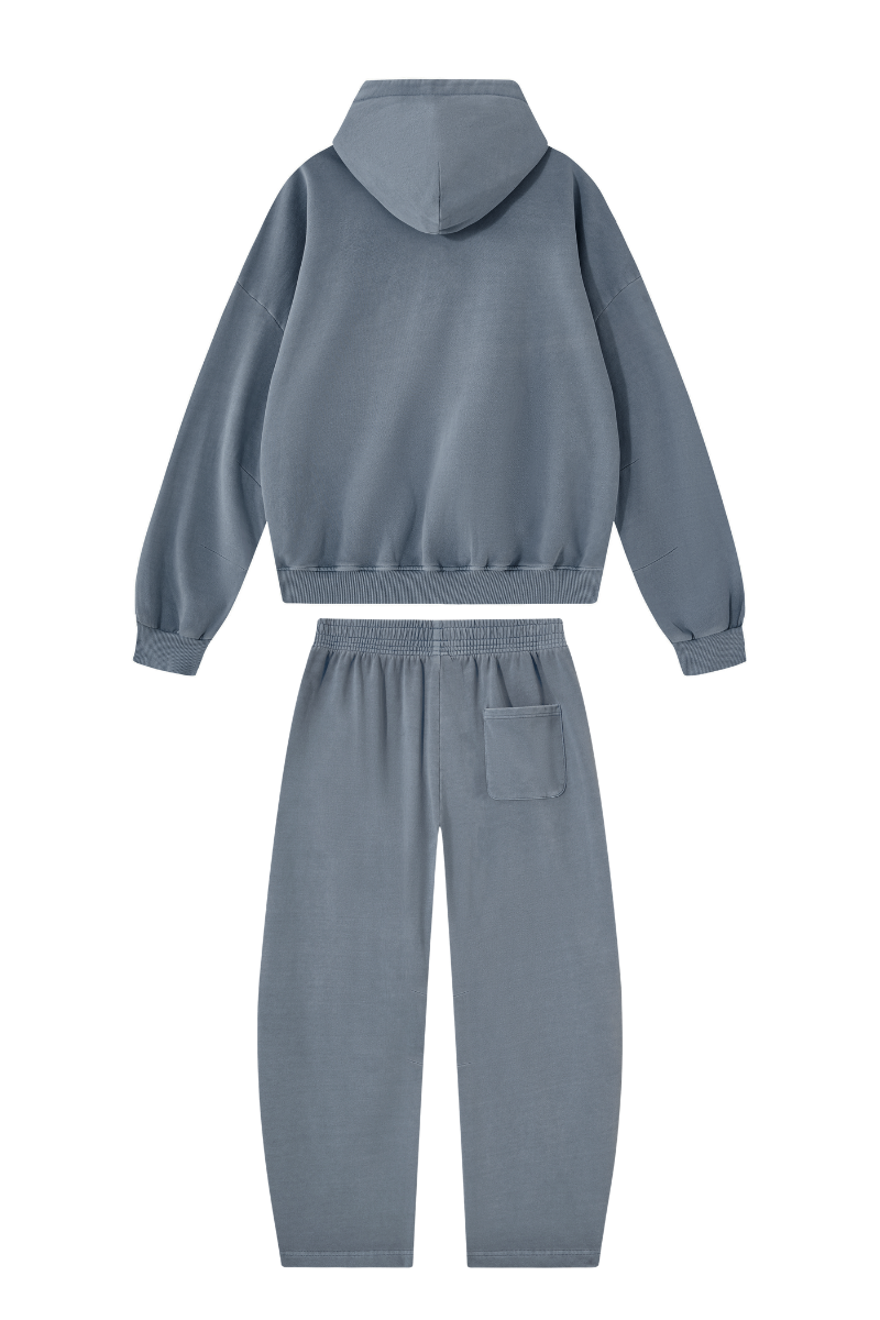 Unisex 100% Cotton Fall Washed Hoodie & Curved Sweatpant Set