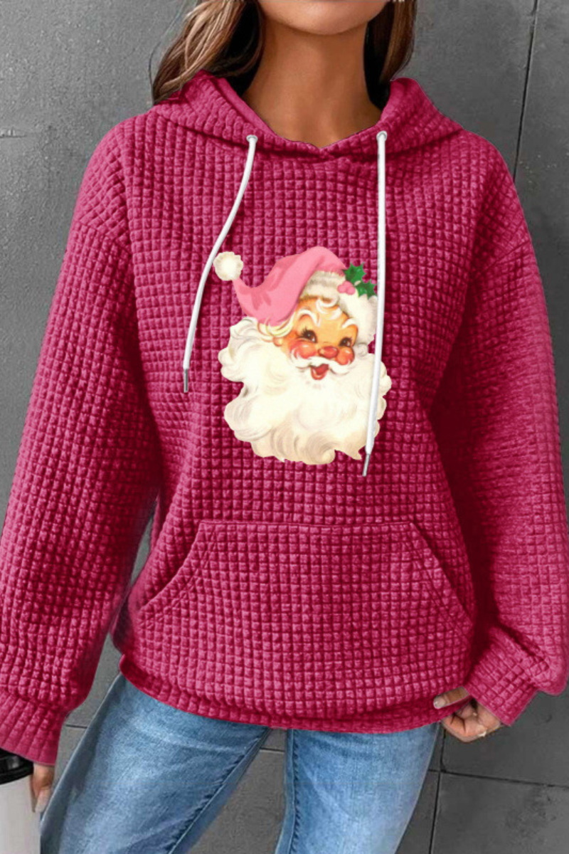 Women's Fall/Winter Christmas Print Waffle Knit Hoodie