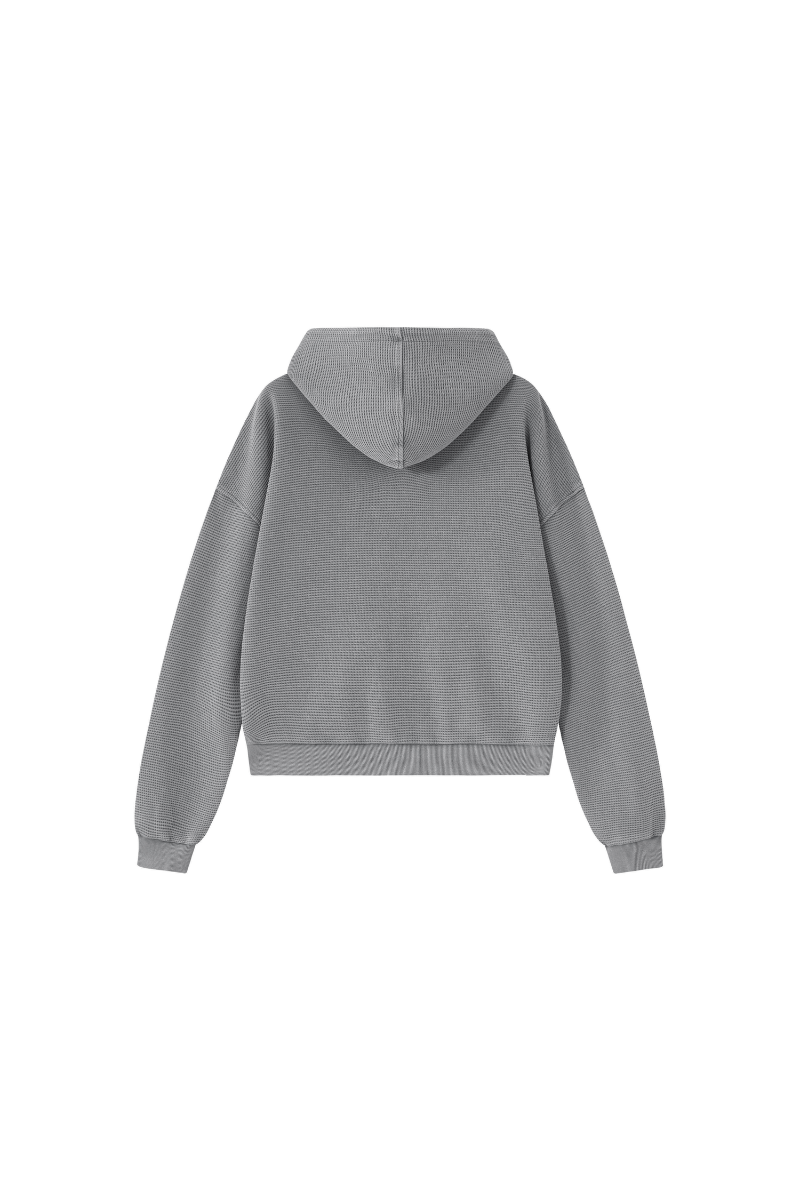 Men's Fall Vintage Washed Waffle Full Zip Up Hooded Jacket