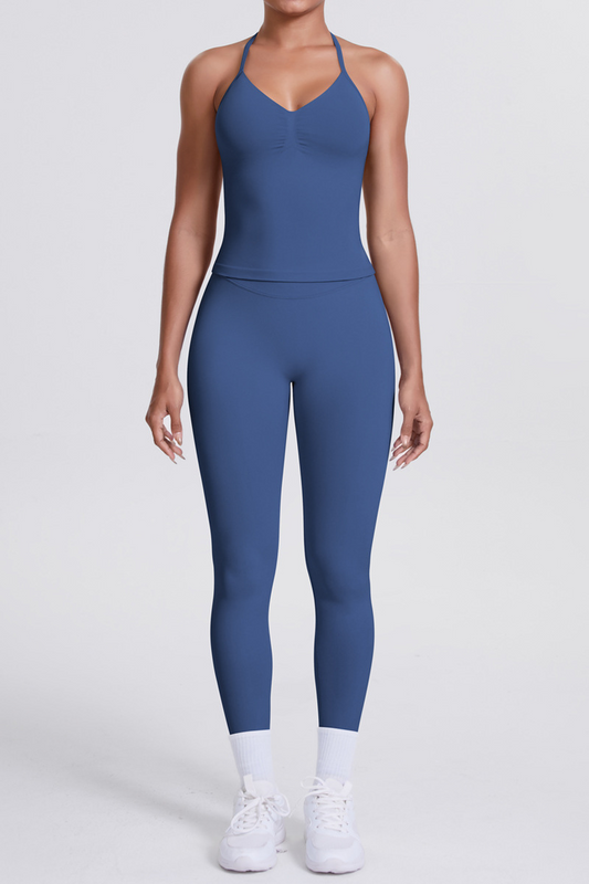 High-Waist Seamless Yoga Set - Halter Neck, Quick-Dry Fitness Outfit