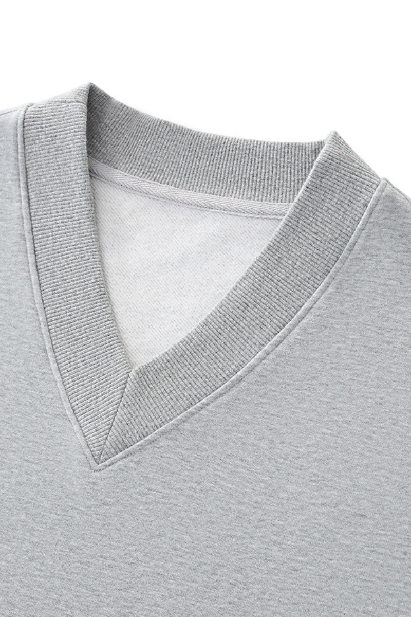 Women's Fall Boxy V Neck Drop Shoulder Rib Cuffs Sweatshirt