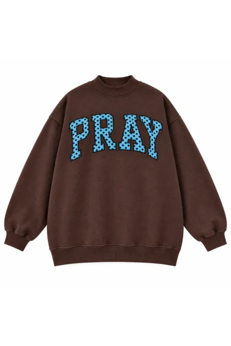 Women's Fall Letter Appliqué Embroidery Mockneck Sweatshirt