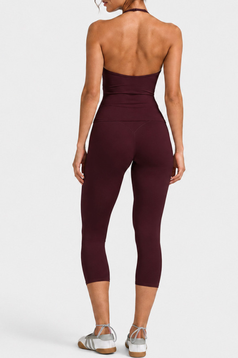 Women's Adjustable Halter Tank Top And Capri Yoga Set