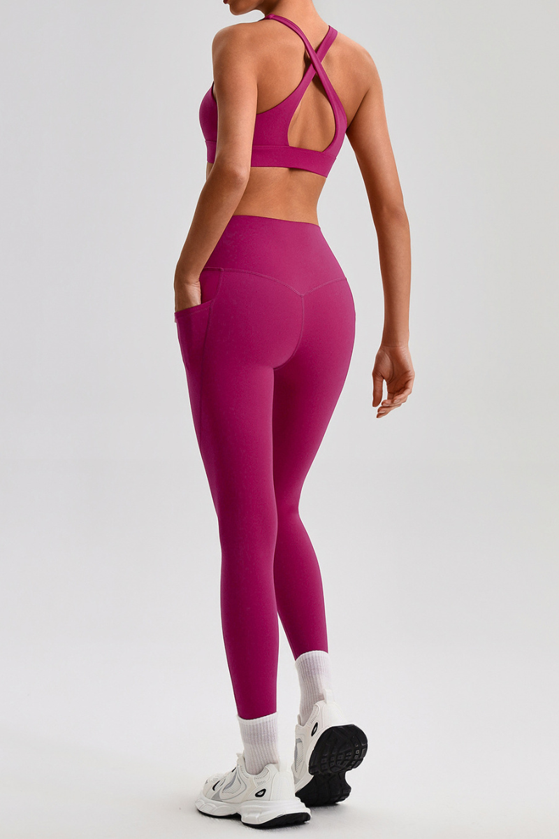 Women's Cross Back Bra & Side Pocket Yoga Leggings Set