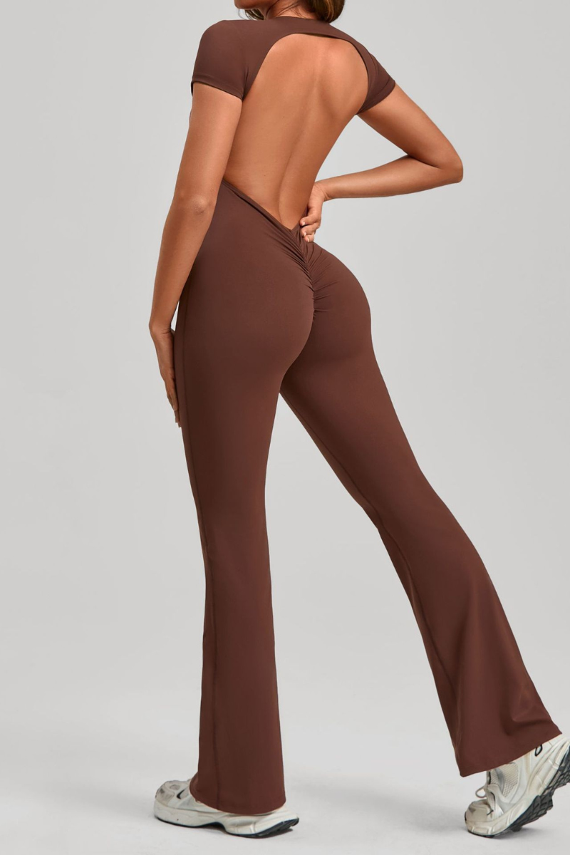 Women's Athletic Backless Pleated Buttock Lift Yoga Jumpsuit