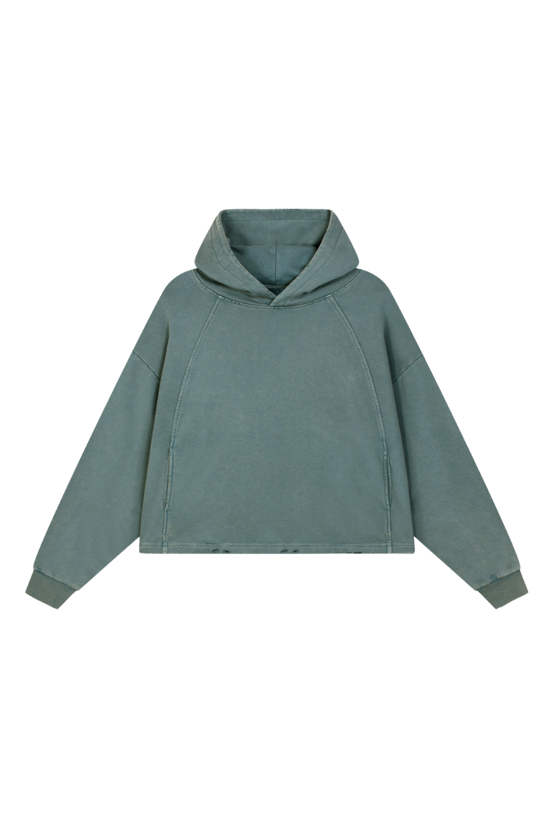 Unisex Fall Vintage Washed Raw Hem Crop Boxy Hoodie