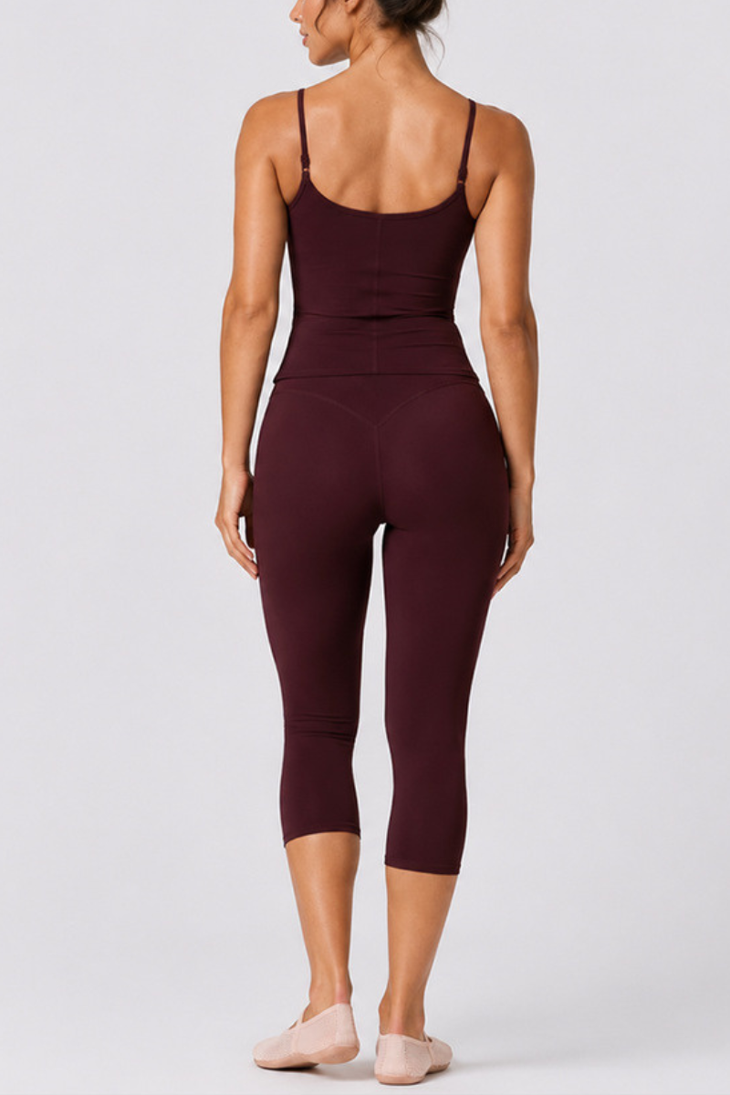 Women's Adjustable Thin Strap Tank Top And Capri Yoga Set