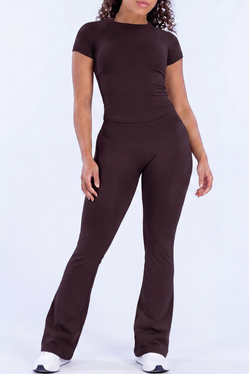 Women's Nude-Feel T-shirt And Flare Pants Athletic Yoga Sets