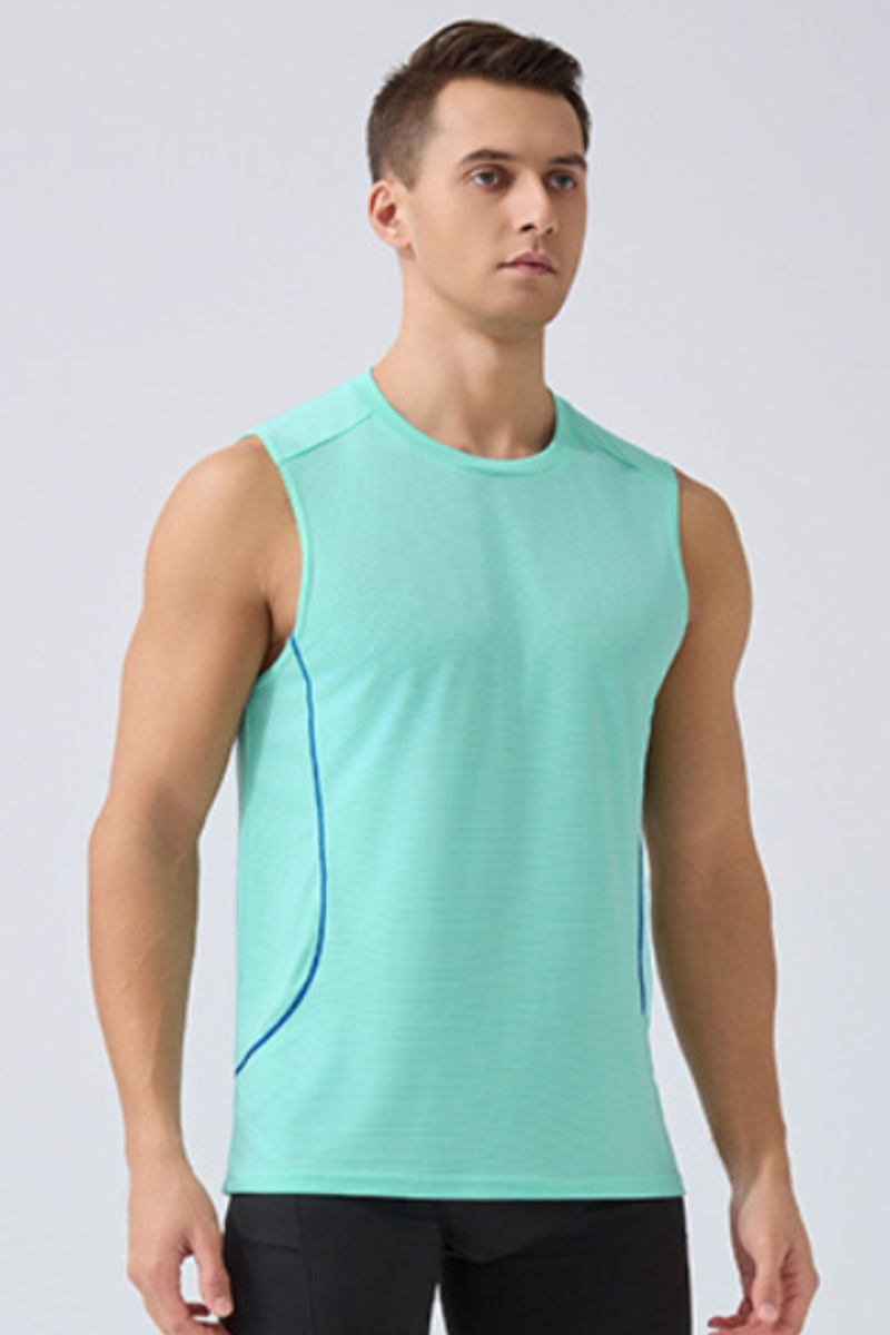 Men's Contrast Stitch Dry Crew Neck Sleeveless Tank Top