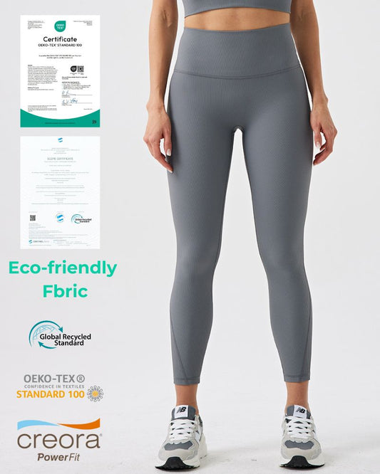 Women Ribbed Eco-Friendly Recycled Beauty Stripe Hip Lifting Tummy Tuck High Waisted Sports Fitness Yoga Leggings