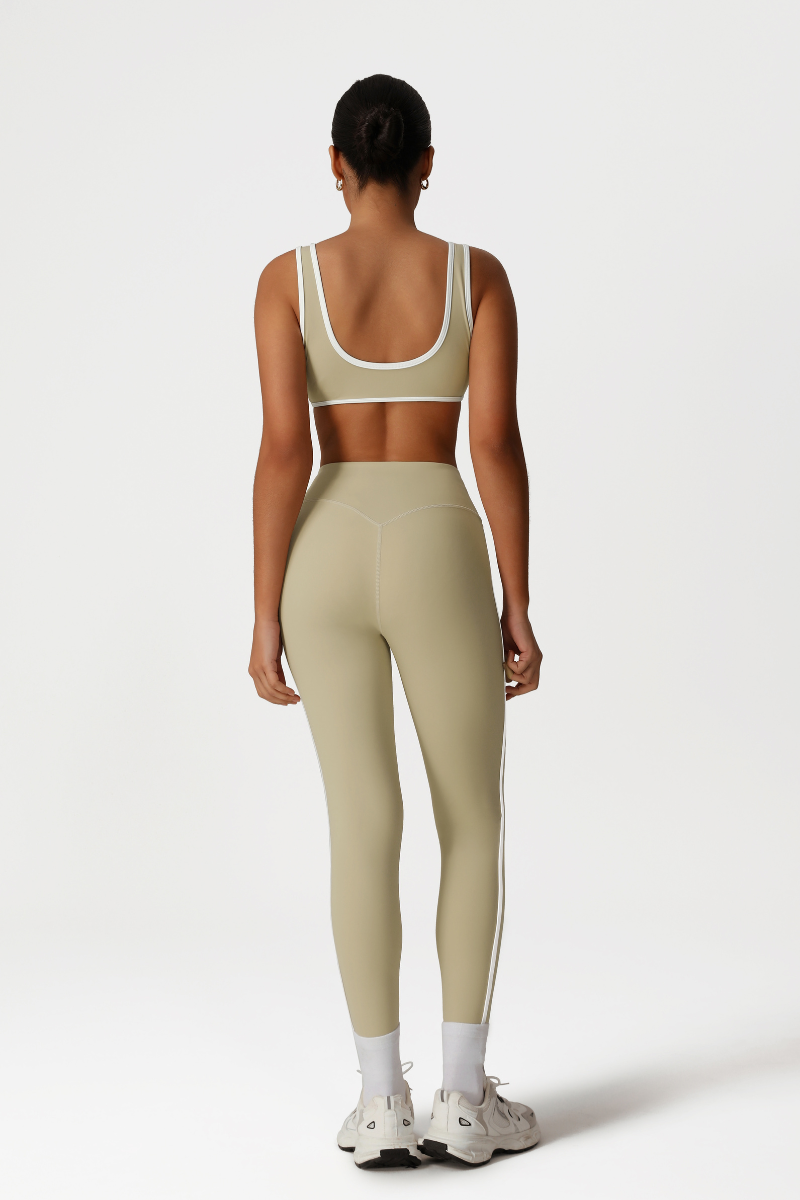 Women High-Waisted Color-Block Butt-Lifting Yoga Set: Sports Bra + 9/10 Leggings