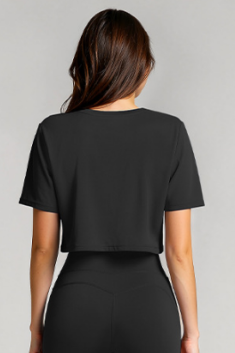 Women's Basic Crew Neck Loose Cropped Sports T-shirt