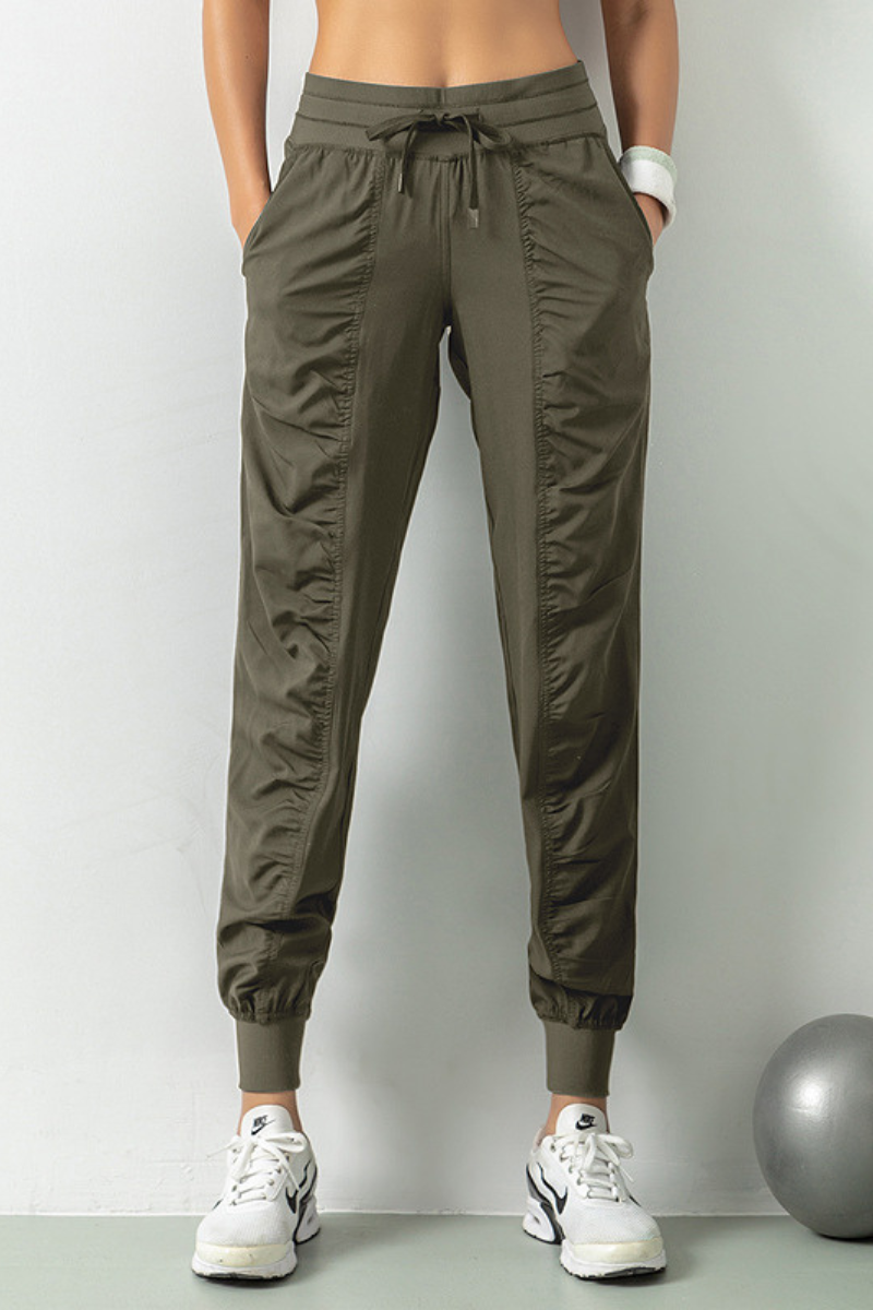 Women's Lightweig Drawstring Pocketed Ruched Side Joggers