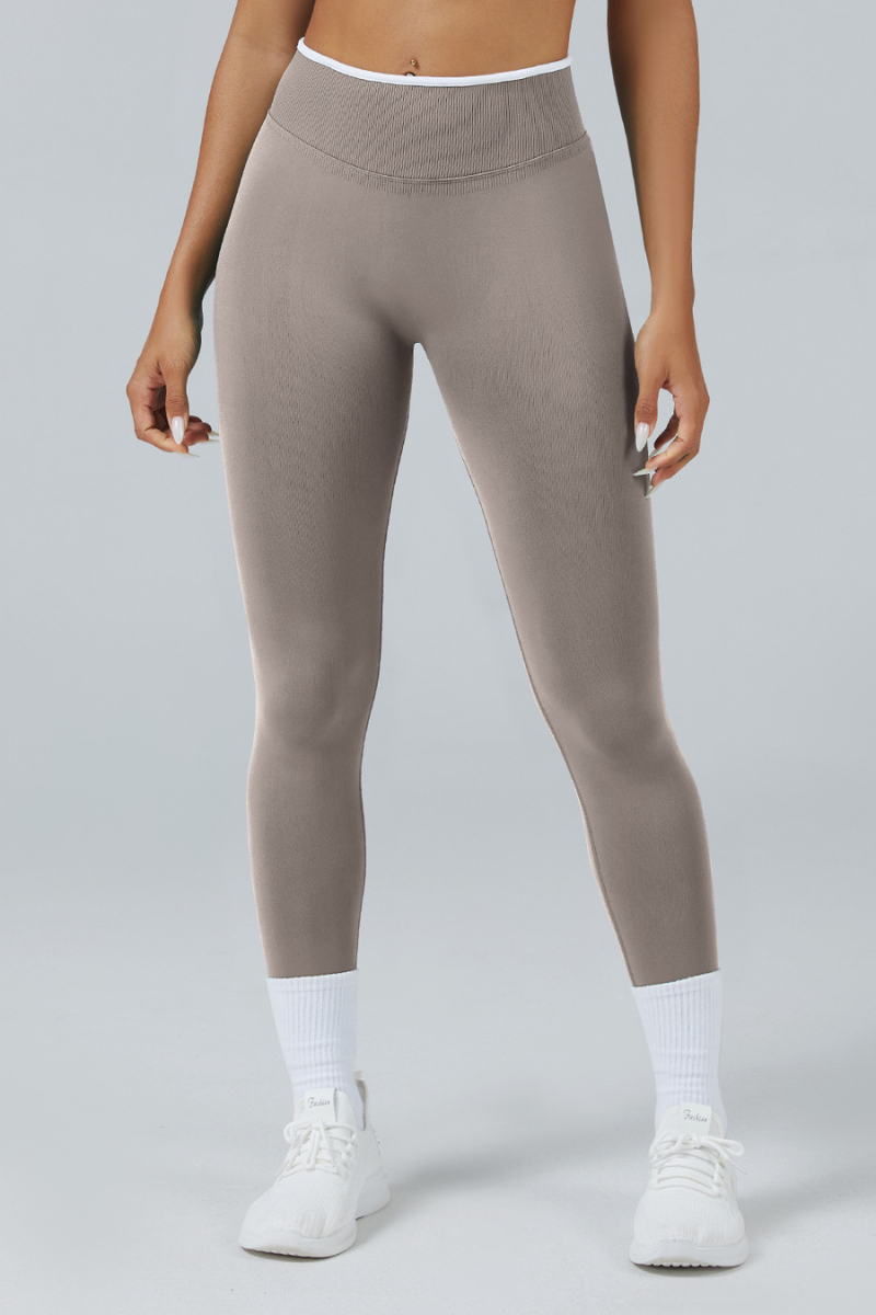 Women's Color Contrast Trim Seamless High Waist Yoga Leggings