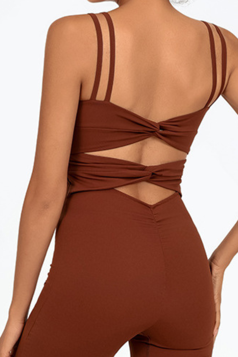 Women's Double Thin Strap Twist Cutout Back Workout Jumpsuit