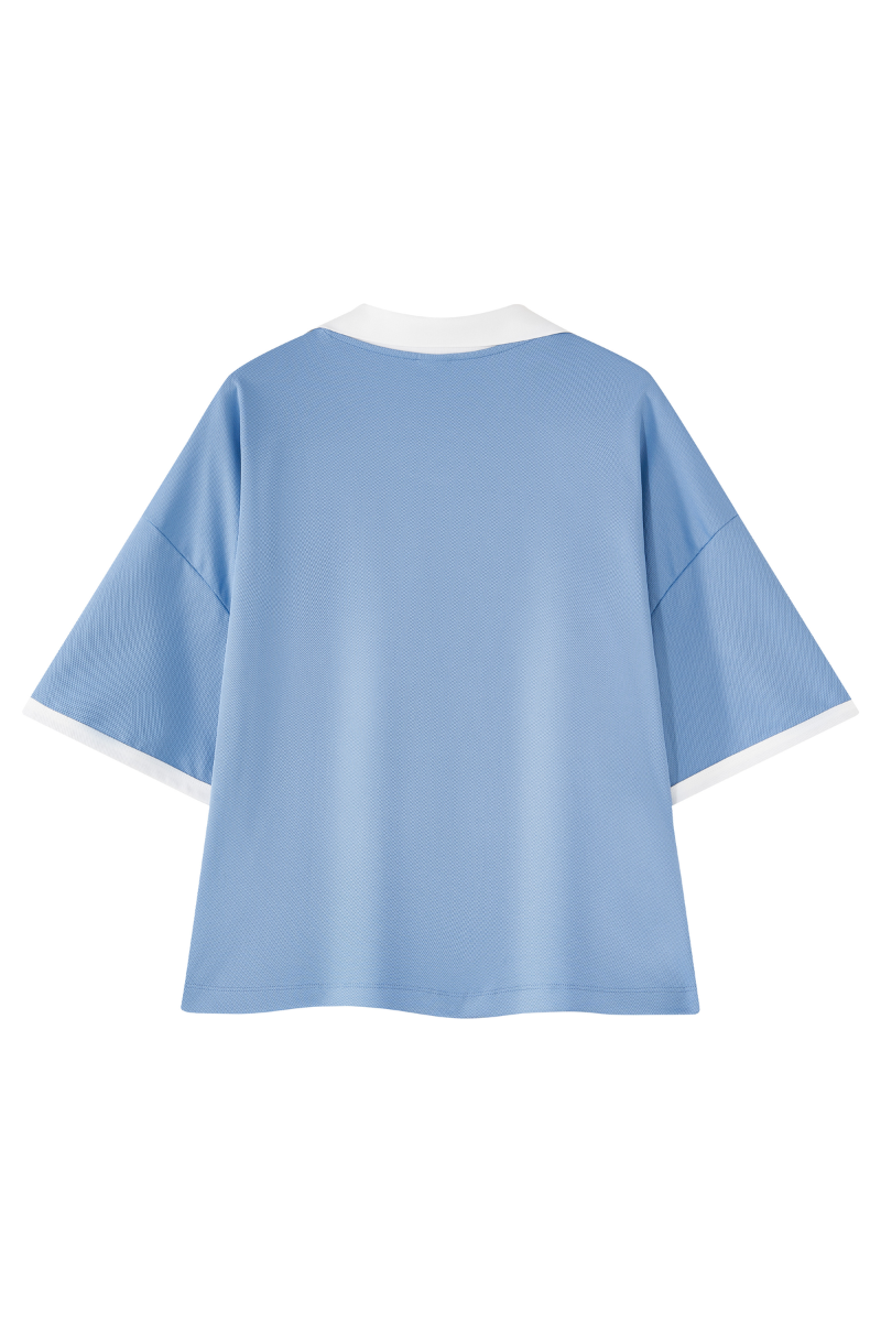 Unisex V-Neck Contrast Trim Polo Collar Sports T-shirt