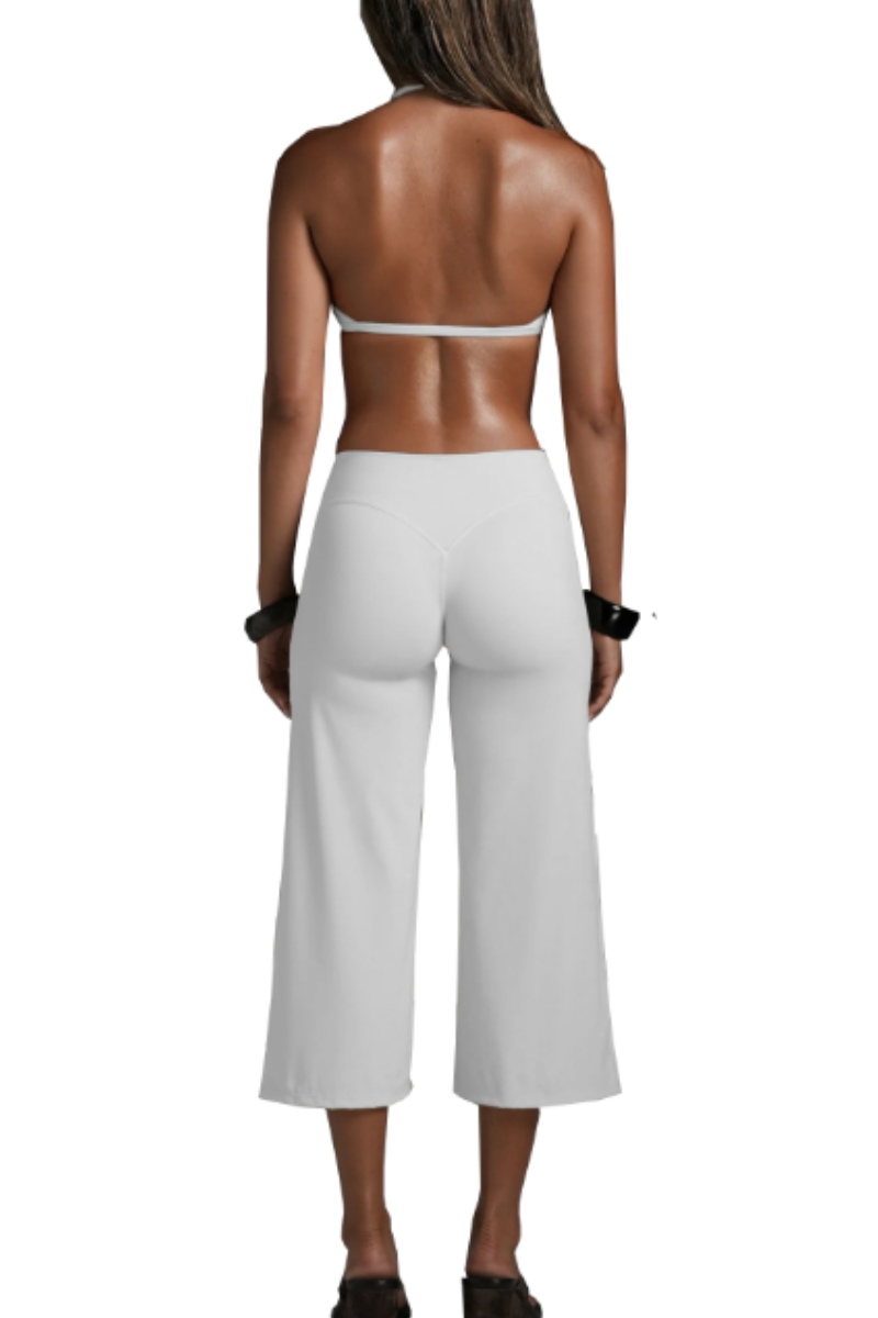 Women's Halter V-Neck Triangle Cup Sports Bra & High-Waist 7/8 Wide-Leg Yoga Pants Set