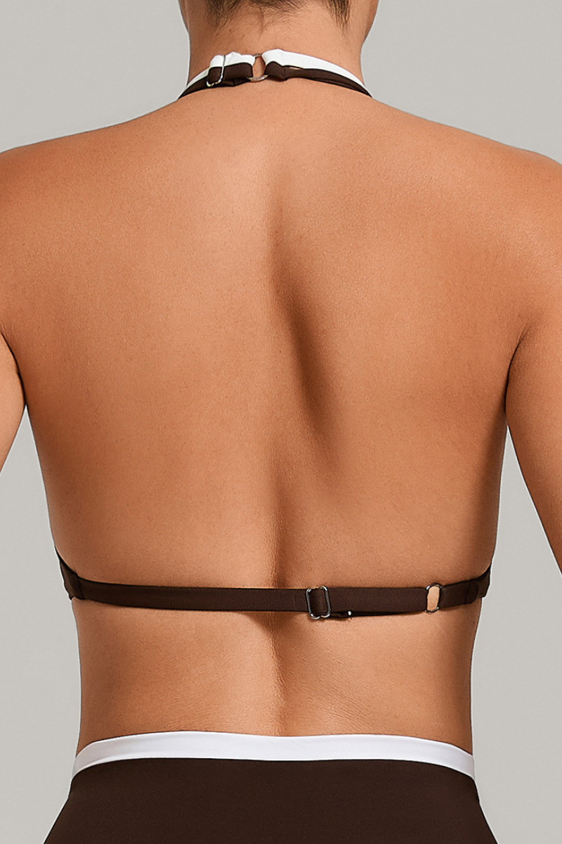 Women's Color Block Set:Halter Bra & V Waist Pocket Shorts
