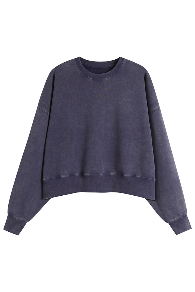 Women's Fall Solid Washed Cropped Crew Neck Sweatshirt
