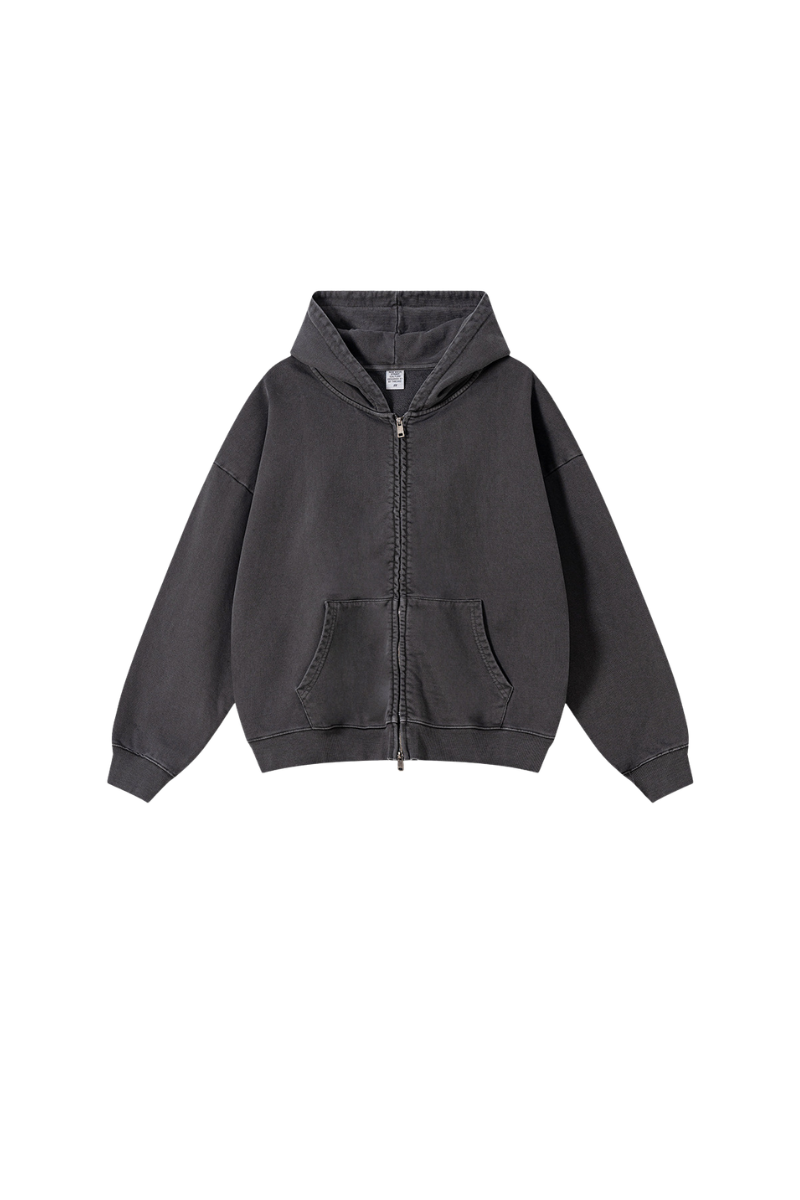 Unisex Fall Heavyweight Vintage Washed Cotton Hooded Jacket