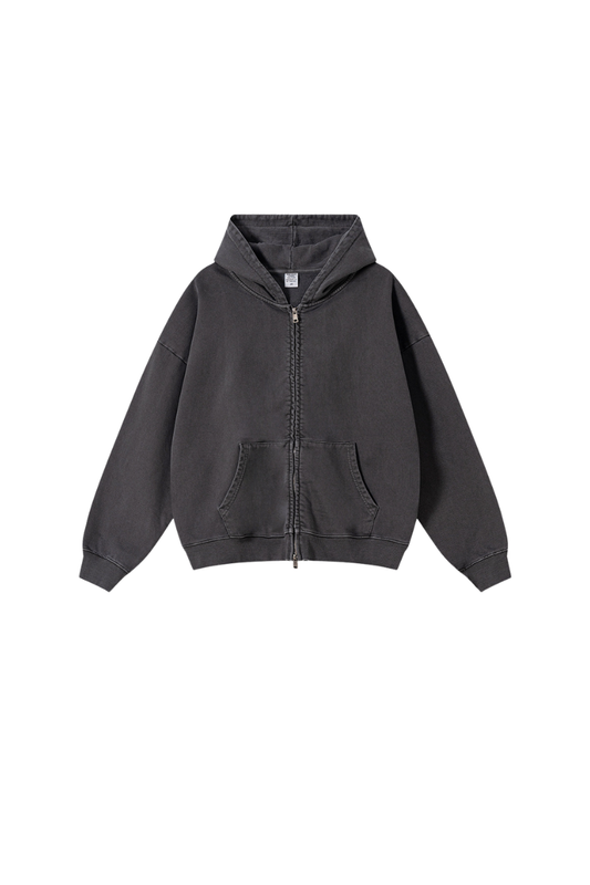 Unisex Fall Heavyweight Vintage Washed Cotton Hooded Jacket