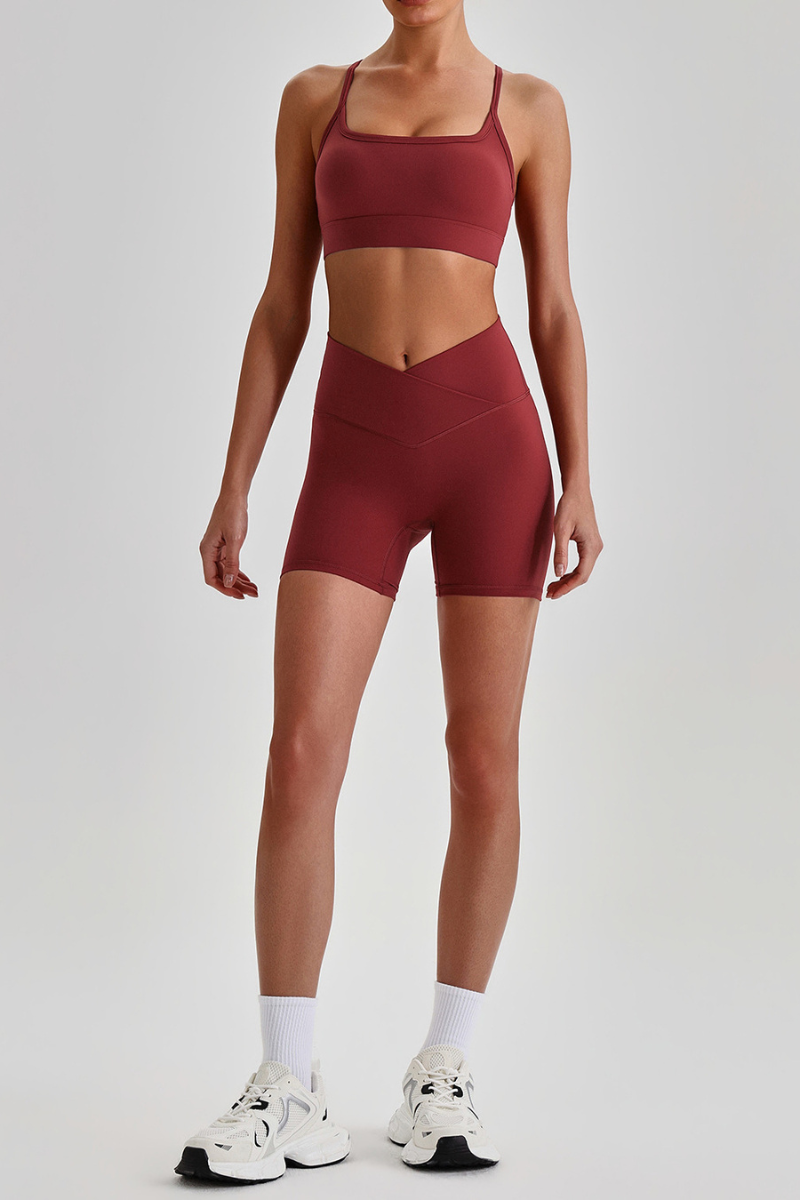 Women's Brushed Set:Cutout Back Bra & V-waist Yoga Shorts