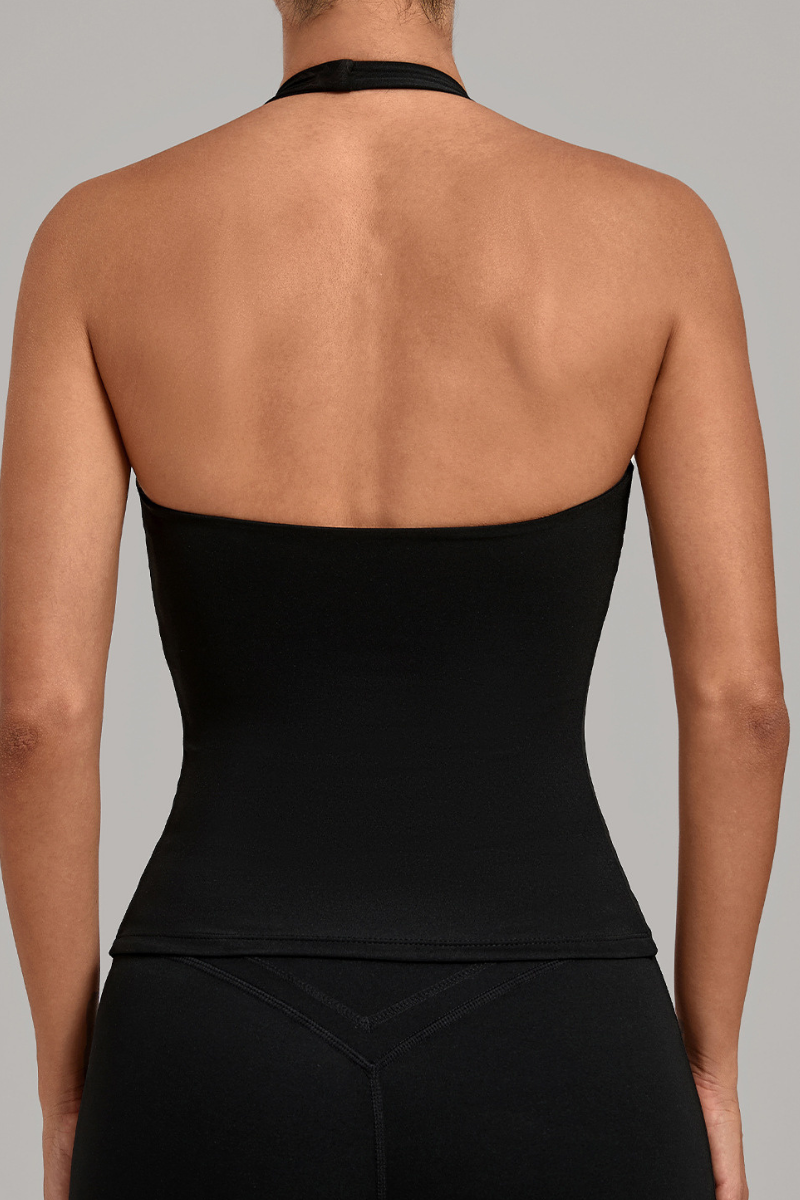 Women's Deep U Halter Slim Cropped Open Back Yoga Tank Top