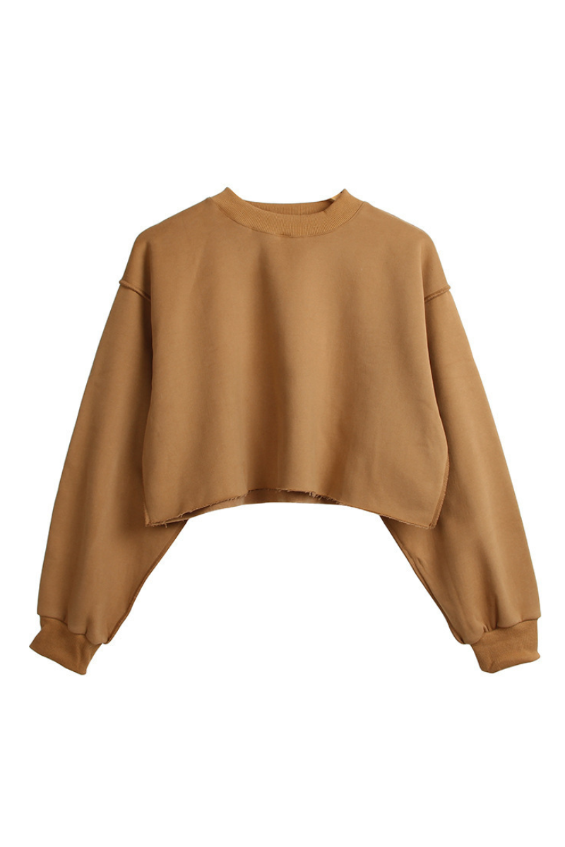Women Cropped Exposed Seam Sweatshirt