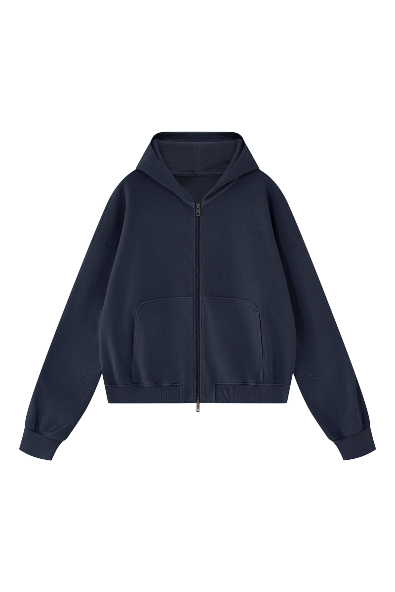 Men's Fall 100% Cotton 360G Boxy Cropped Two‑Way Zip Jacket
