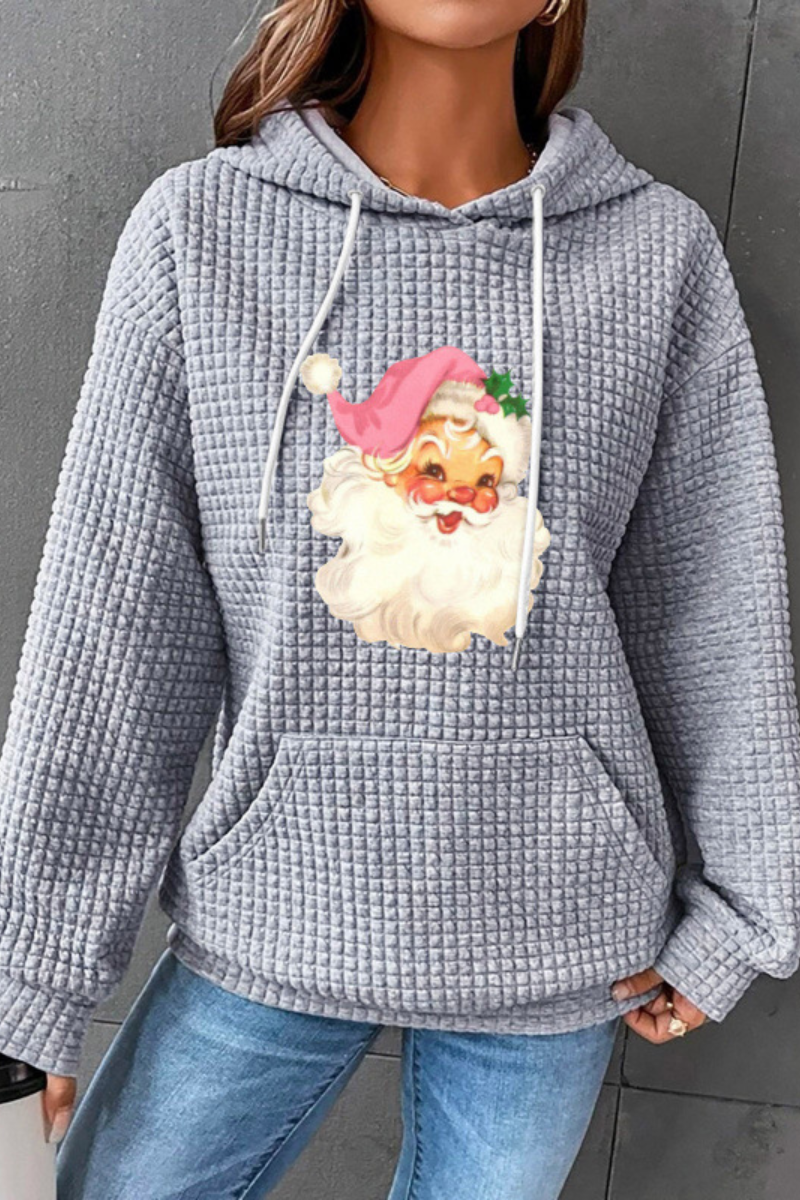 Women's Fall/Winter Christmas Print Waffle Knit Hoodie