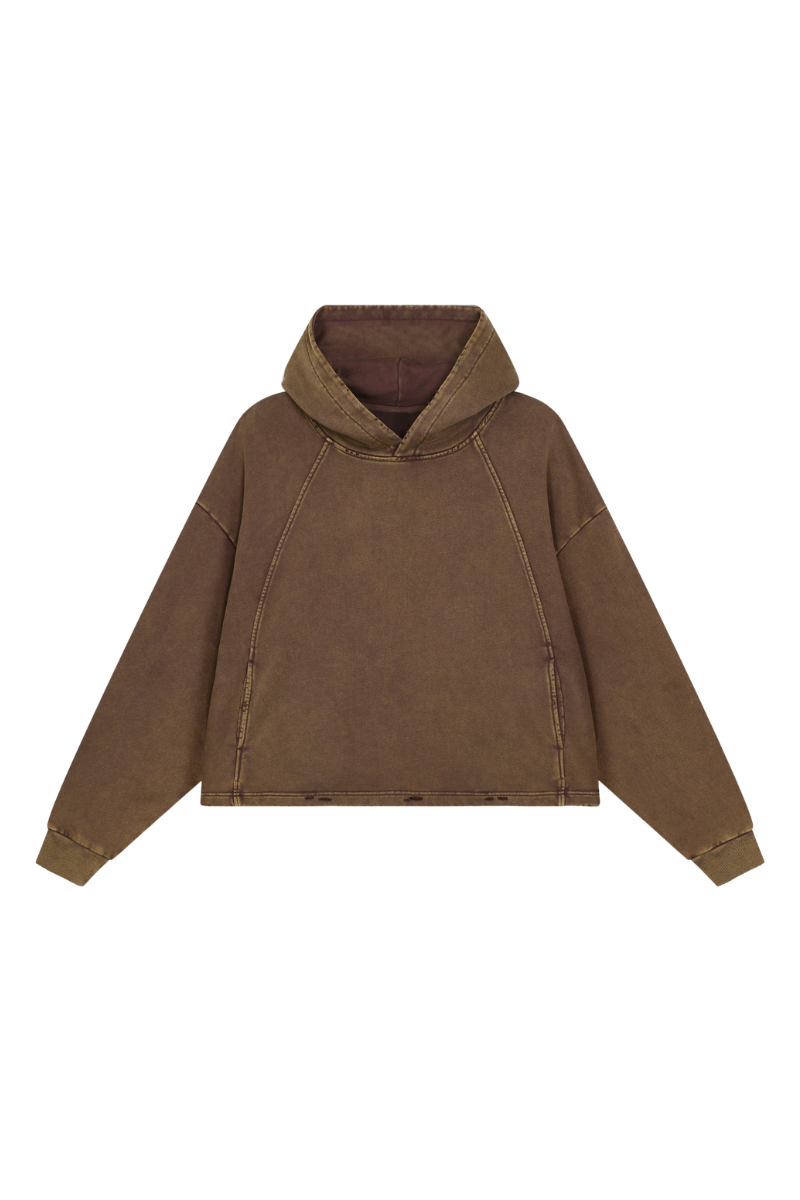 Unisex Fall Vintage Washed Raw Hem Crop Boxy Hoodie