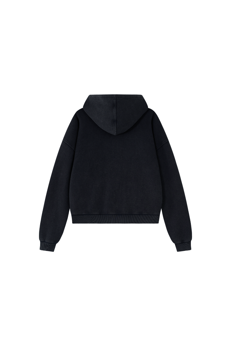 Men's Fall Vintage Washed Waffle Full Zip Up Hooded Jacket