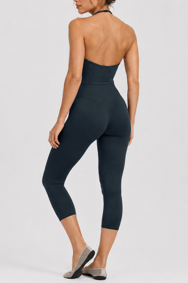 Women's Adjustable Halter Tank Top And Capri Yoga Set