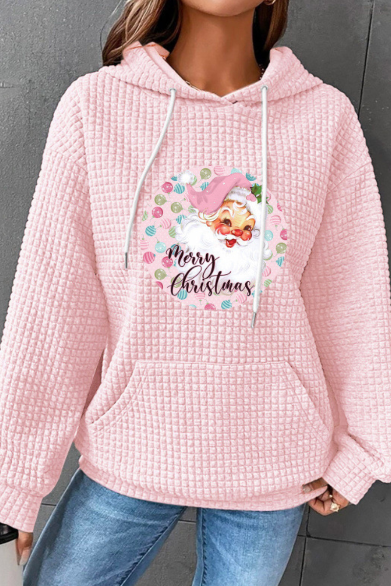 Women's Fall/Winter Christmas Print Waffle Knit Hoodie