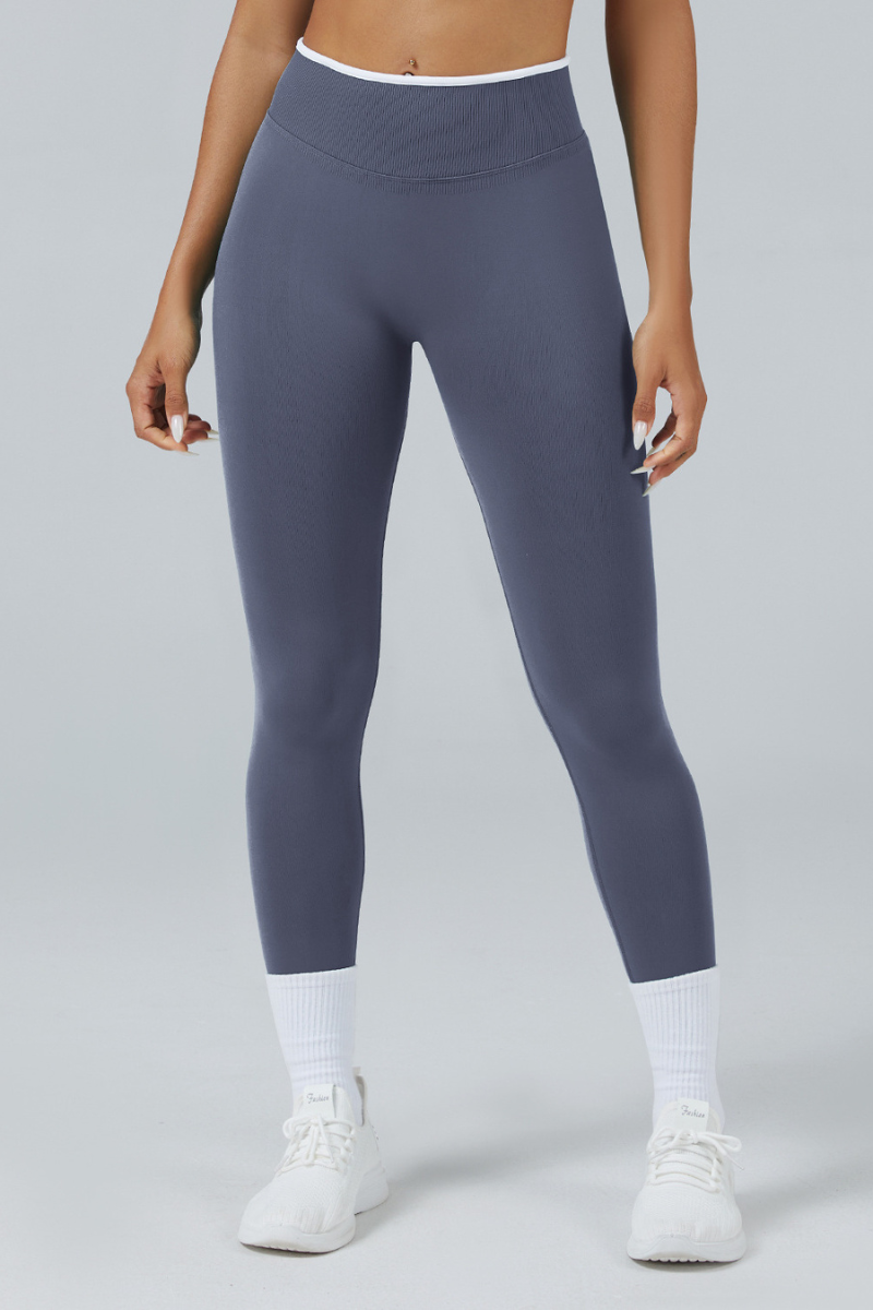 Women's Color Contrast Trim Seamless High Waist Yoga Leggings