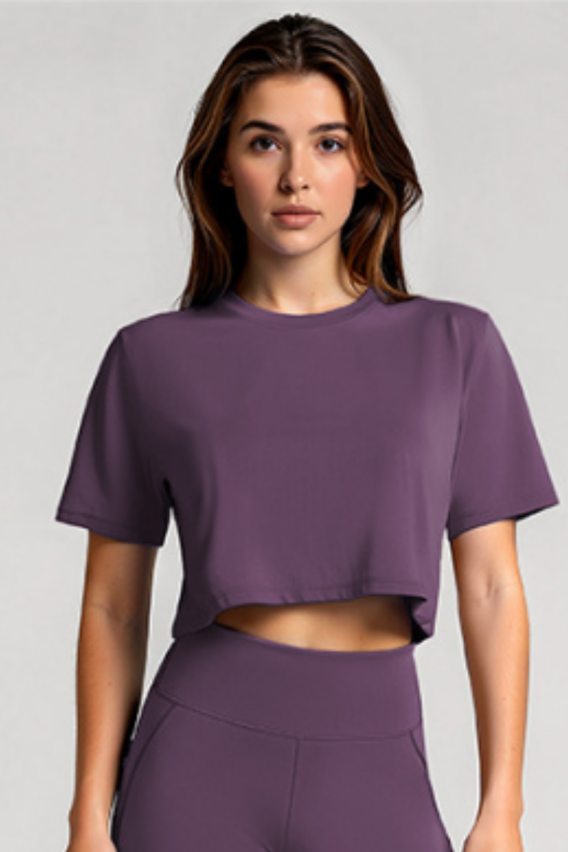 Women's Basic Crew Neck Loose Cropped Sports T-shirt