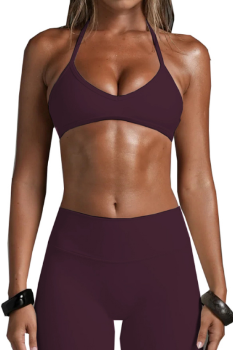 Women's Halter V-Neck Backless Triangle Cup Sports Bra