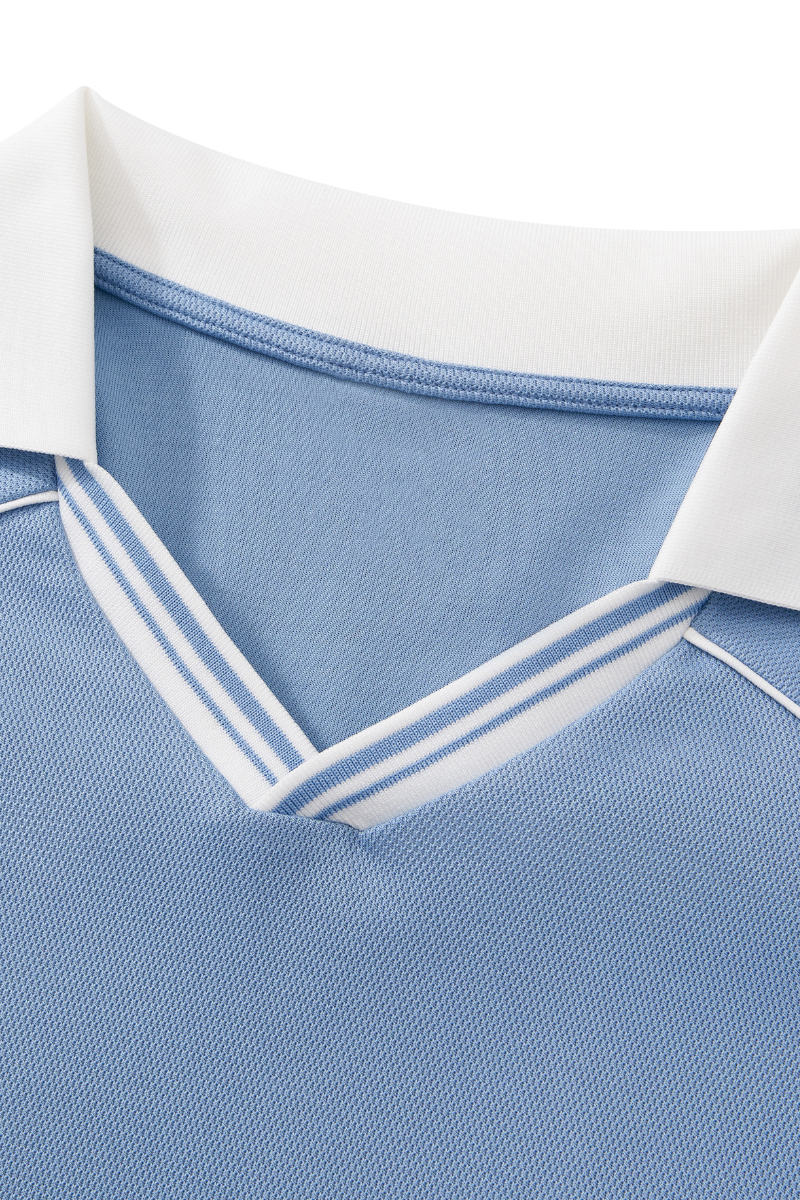 Unisex V-Neck Contrast Trim Polo Collar Sports T-shirt