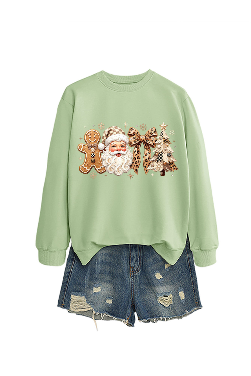 Women's Fall Christmas Santa Bow Printed Multicolor Pullover