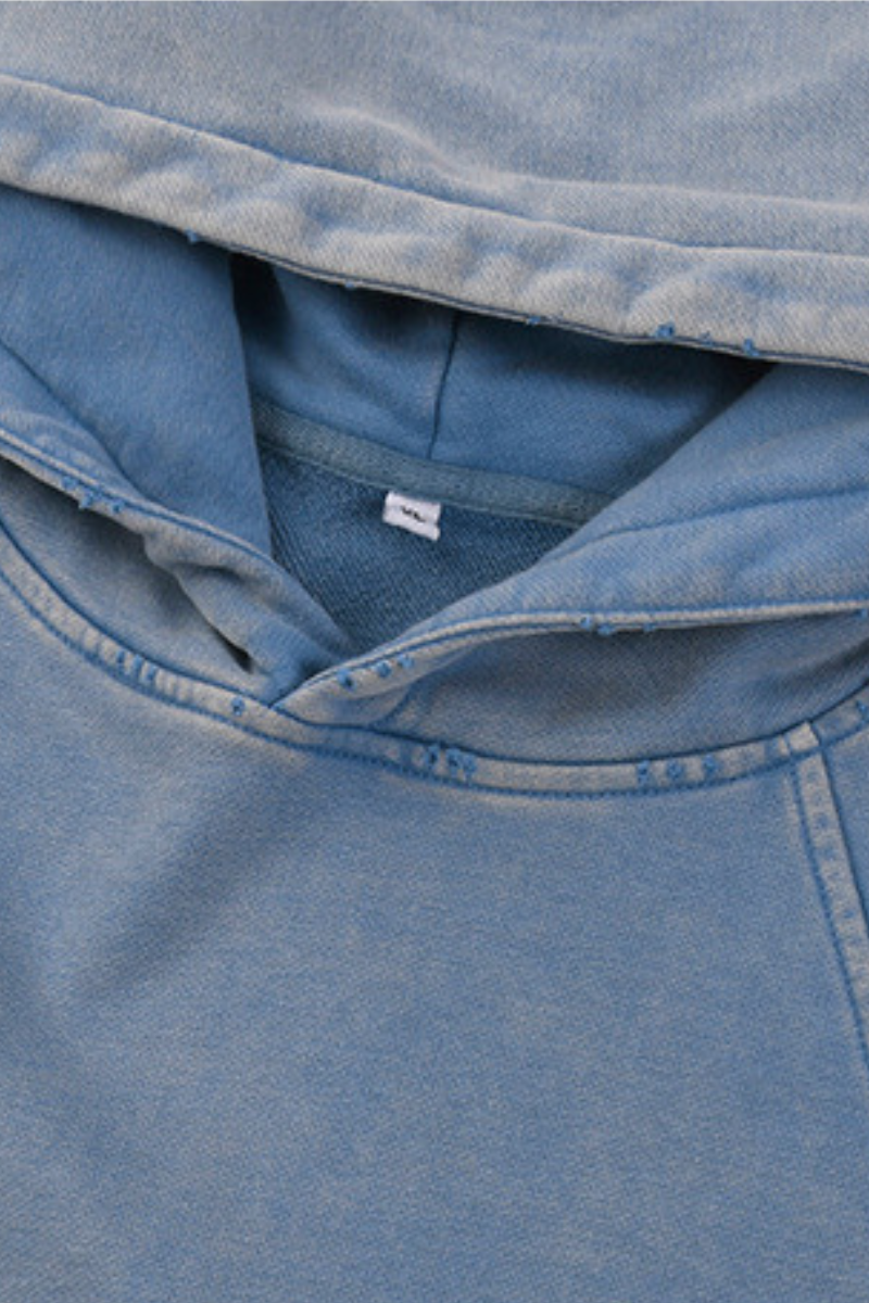 Unisex Fall Vintage Washed Raw Hem Crop Boxy Hoodie