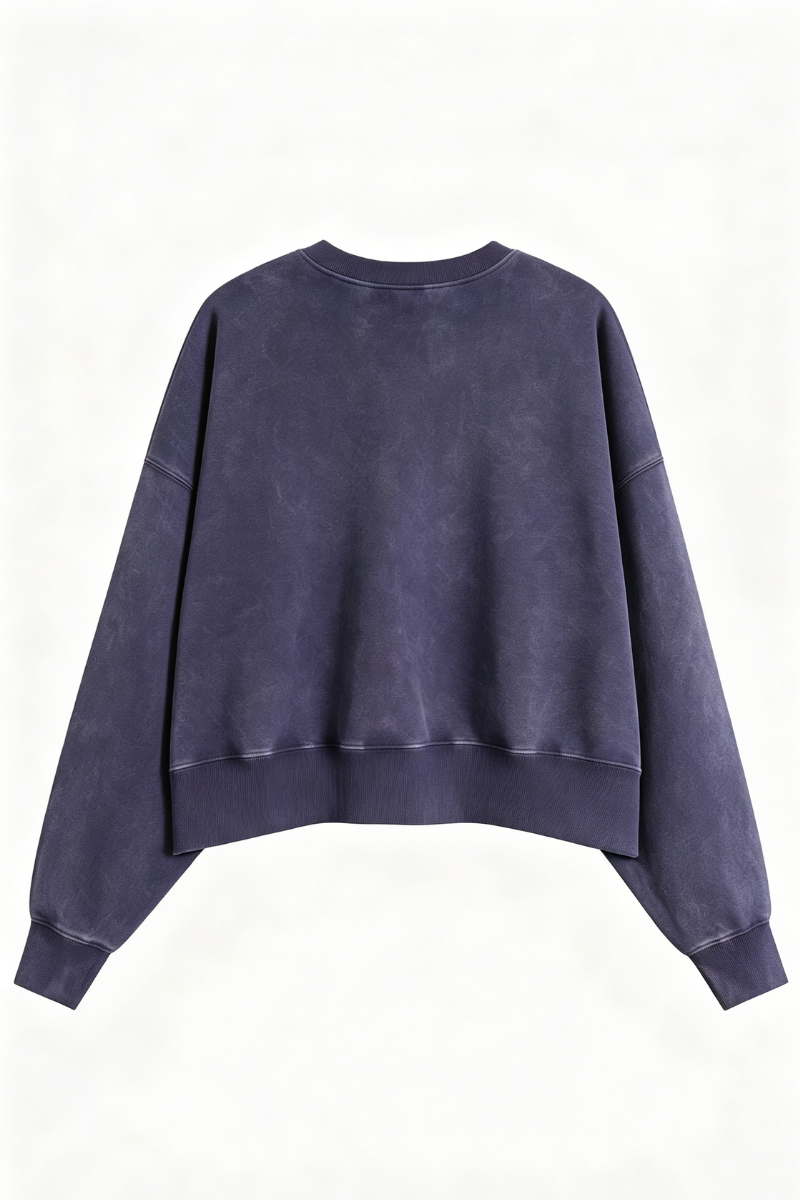 Women's Fall Solid Washed Cropped Crew Neck Sweatshirt