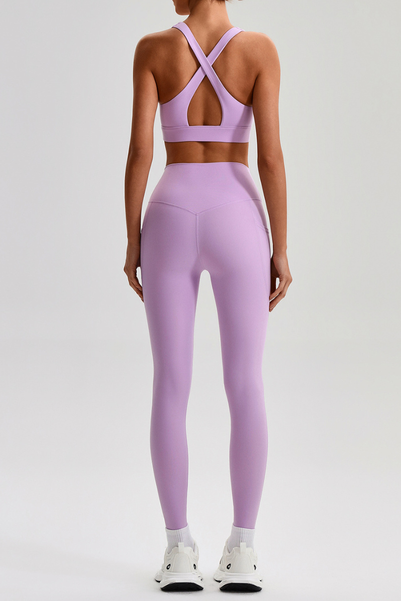 Women's Cross Back Bra & Side Pocket Yoga Leggings Set
