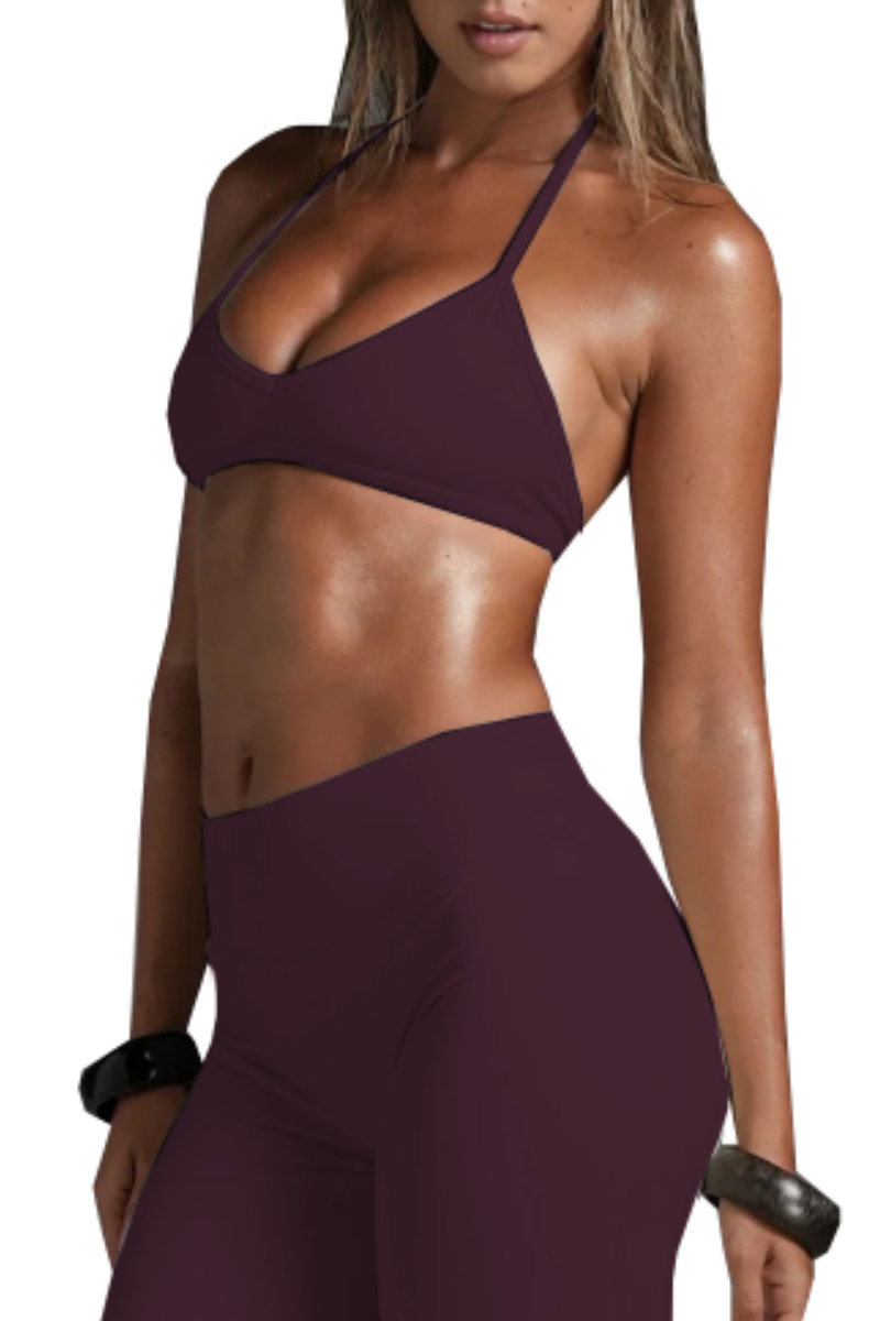 Women's Halter V-Neck Backless Triangle Cup Sports Bra