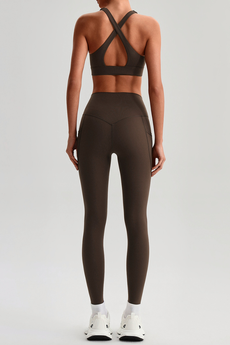 Women's Cross Back Bra & Side Pocket Yoga Leggings Set