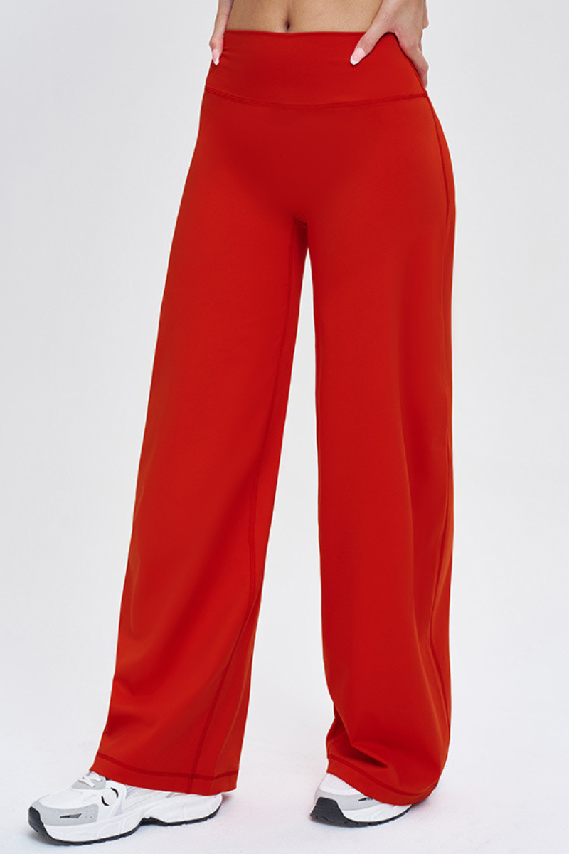 Women's Brushed Wide Waistband Draped Wide Leg Pants