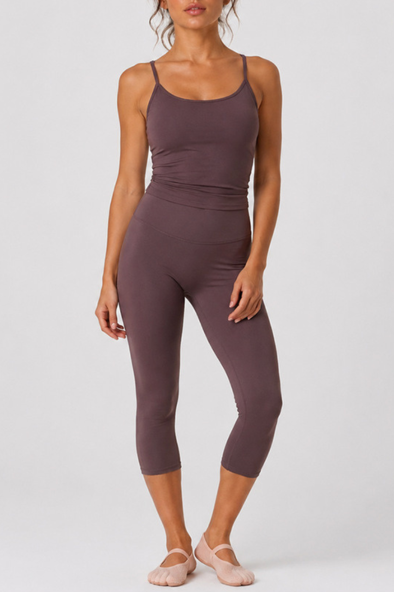 Women's Adjustable Thin Strap Tank Top And Capri Yoga Set