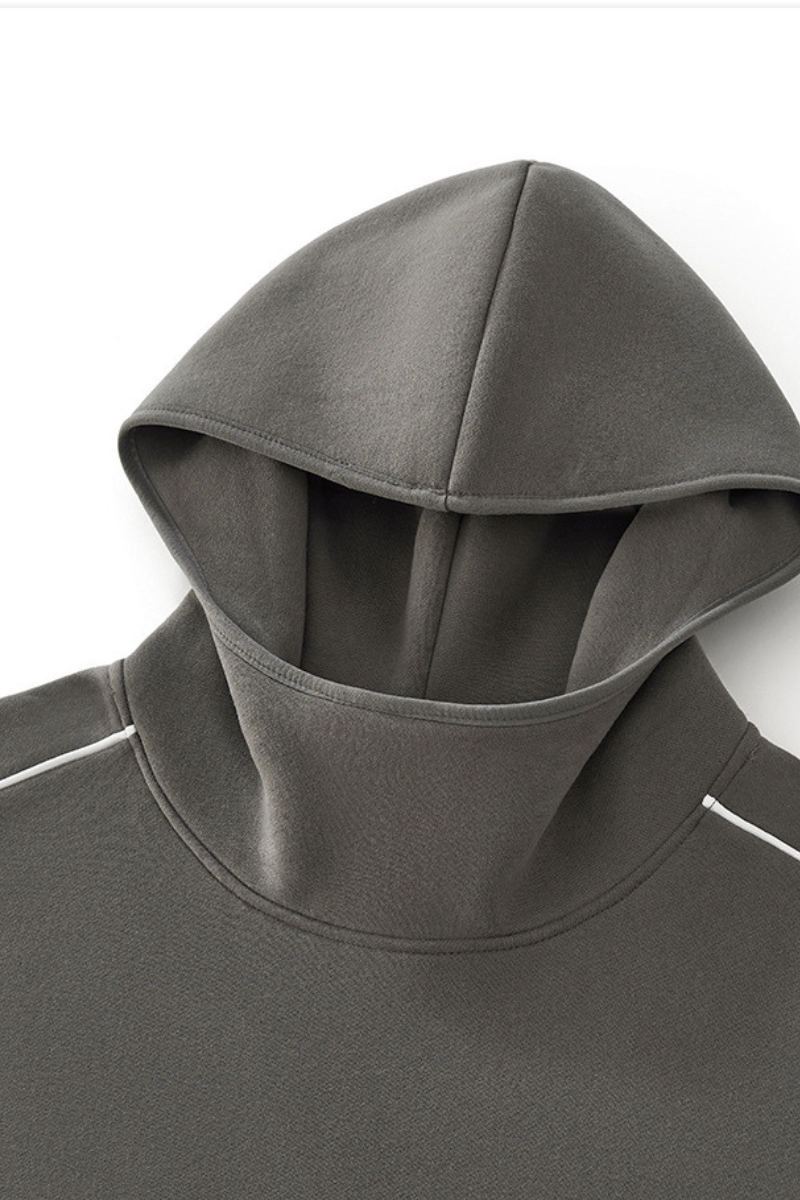 Unisex Fall Relaxed Contrast Color Stripe High Neck Hoodie