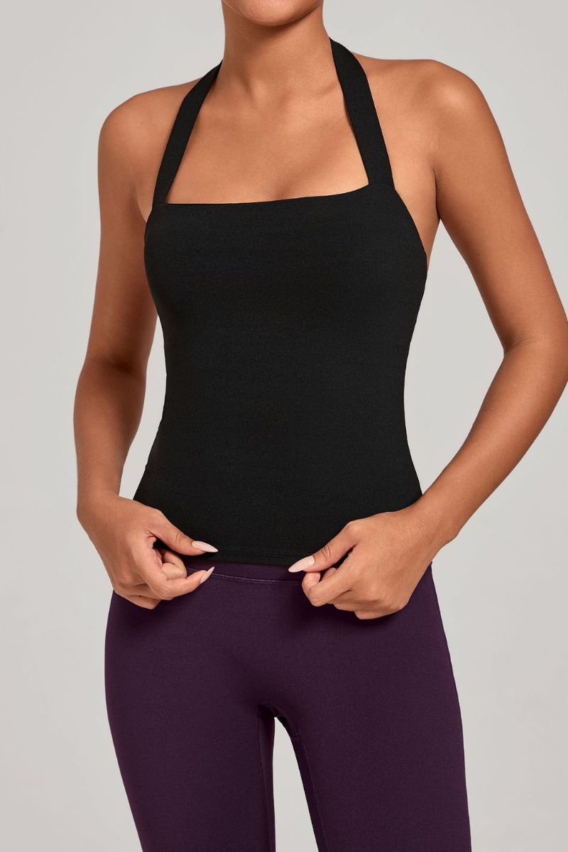 Women's Athletic Patchwork Backless Halterneck Tank Top
